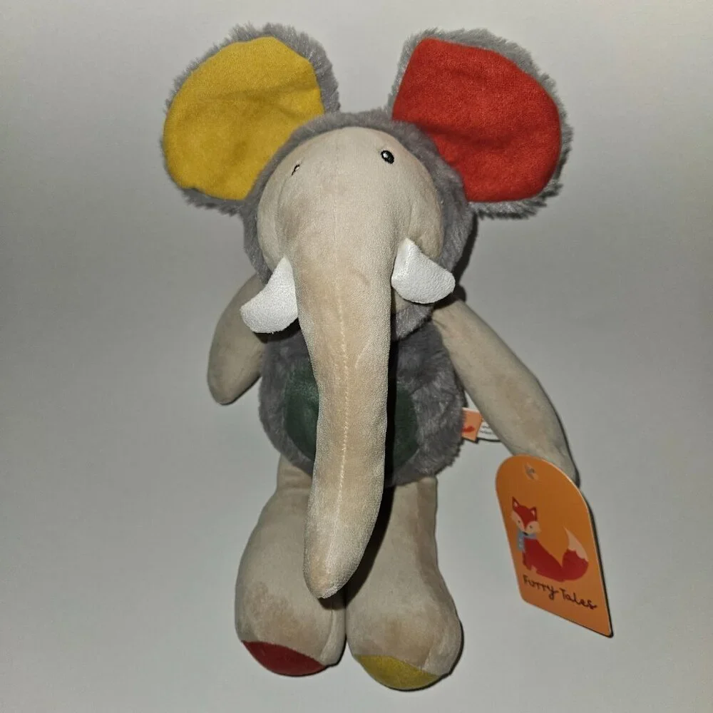Furry Tales Elephant Plush Lovey Red Yellow Ears Feet Sewn Eyes Soft w/TAG